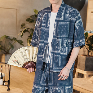 2023夏大码拼接道袍风汉服棉麻落肩五分袖开衫T恤 F03/P45图片
