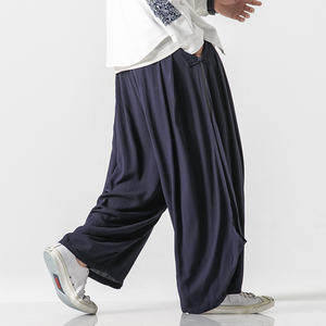 20夏季风禅茶服棉麻阔腿双层古风汉服盘扣休闲裙裤 K77/P100图片