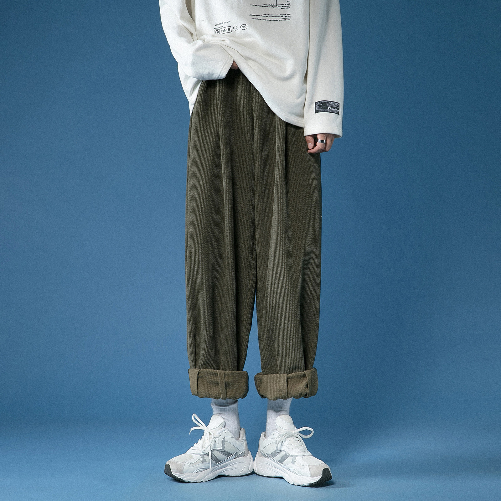ins潮直筒阔腿裤大码拖地老爹哈伦灯芯绒裤宽松 加长款 K116/P65图片