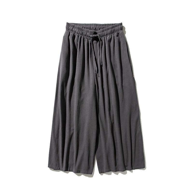 秋冬新品日系系带棉麻休闲宽腿裤风阔腿宽松大码长裤K82/P75,男装休闲裤,钱塘713