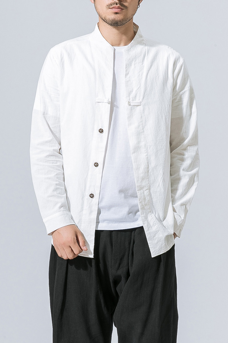 秋冬新款大码日系原宿风盘扣纯色衬衫全棉男士外套C33/P65,男装衬衫,钱塘713