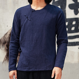 2023春风大码男士亚麻汉服棉麻盘扣系带衬衫T恤W90P75，男装衬衫，钱塘713
