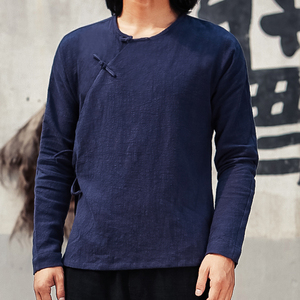 2023春 风大码男士亚麻汉服棉麻盘扣系带衬衫T恤  W90 P75图片