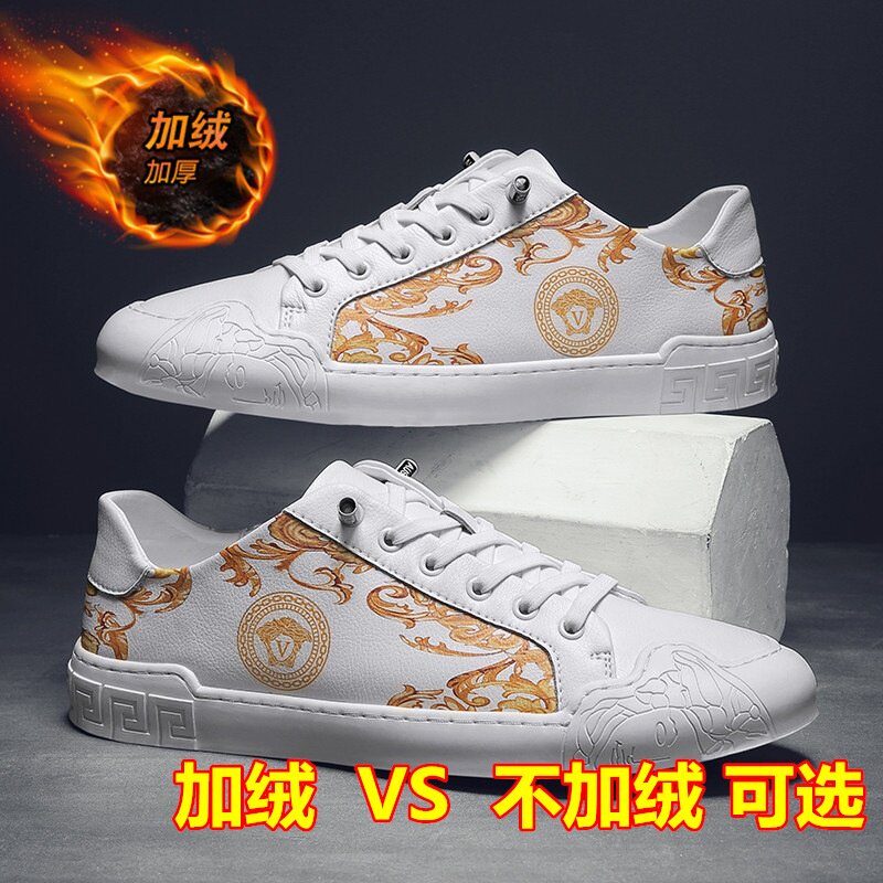欧洲站男鞋加绒冬季休闲板鞋子潮流百搭软皮鞋青年棉鞋真皮鞋春夏