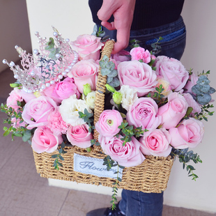 教师节手提花篮生日沈阳鲜花同城速递混搭玫瑰康乃馨绣球桔梗送花