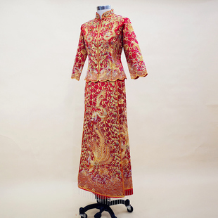 显瘦新娘龙凤褂 礼服嫁衣定制大码 龙凤褂新娘金大五福裙褂修身 中式