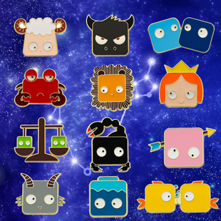 十二星座卡通金属徽章创意天秤座巨蟹座动物胸针别针配饰背包衣服