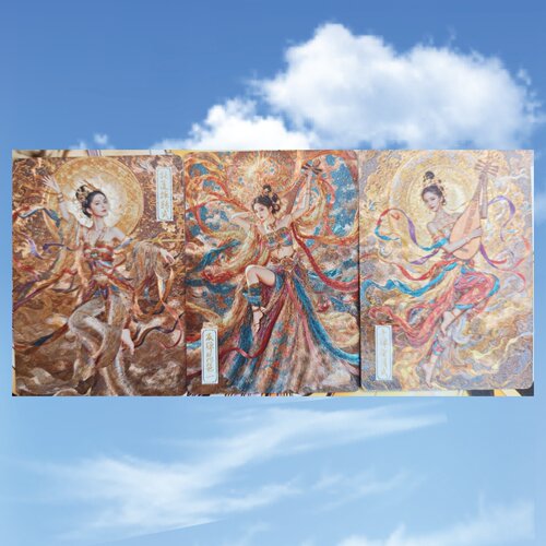 古风国风美女系列 敦煌飞天神女 一组3张 半粗闪工艺63*88mm