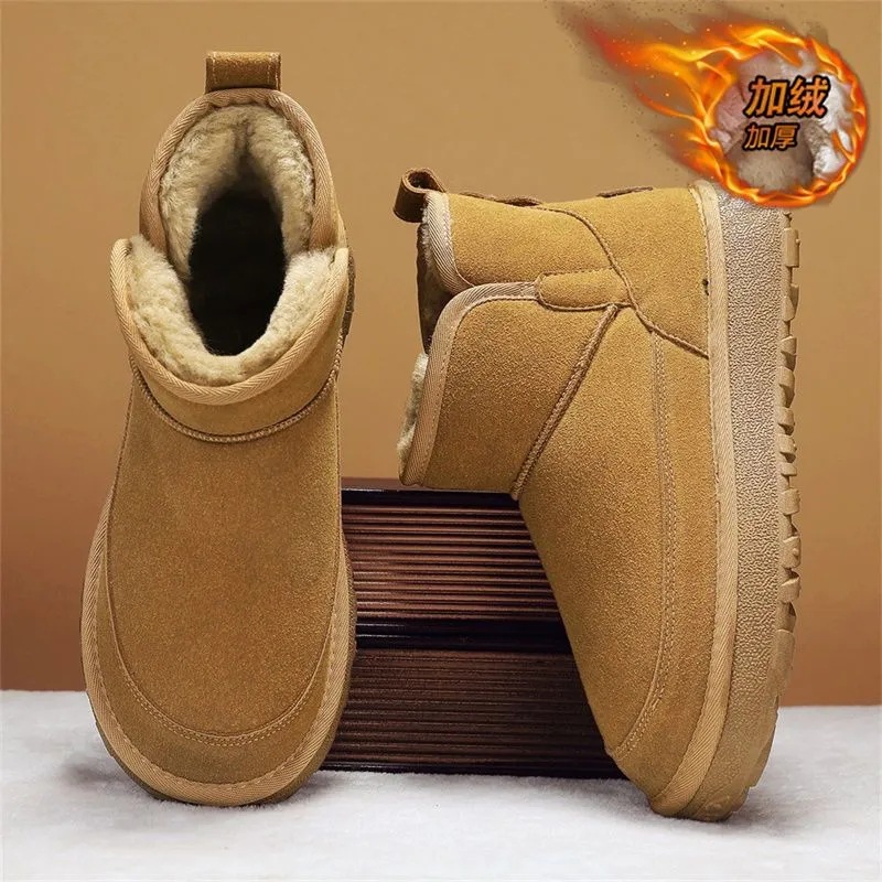 冬季新款2025男士休闲中筒雪地靴复古百搭加厚保暖男士棉鞋东北靴