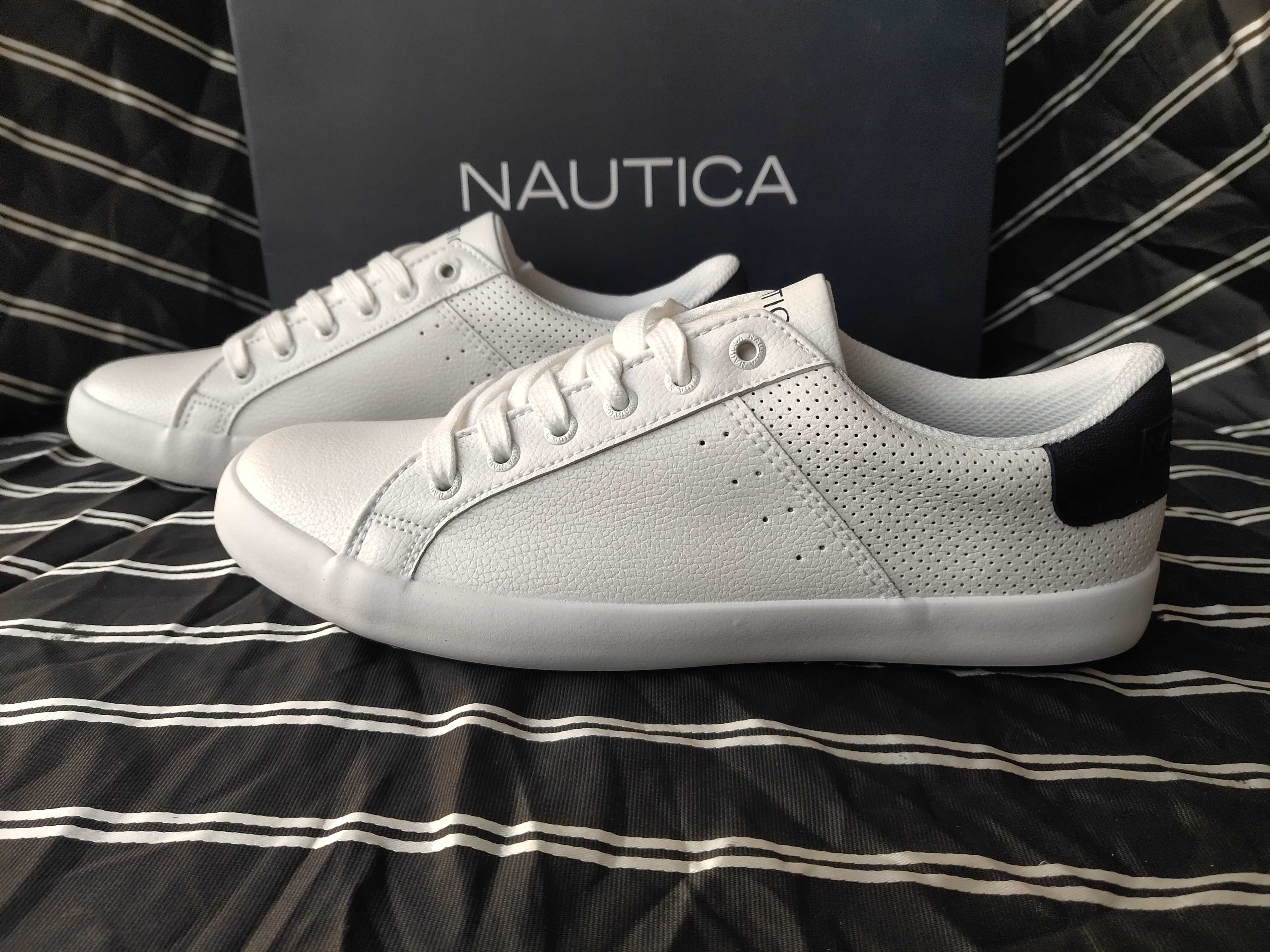 新款 N*utica 诺帝＊ 白蓝拼色小白鞋透气PU皮鞋 男女系带板鞋
