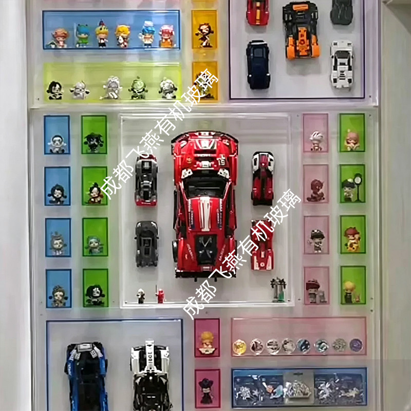 亚克力悬浮手办展示板定制潮玩展示架七彩渐变置物架陈列架收纳柜