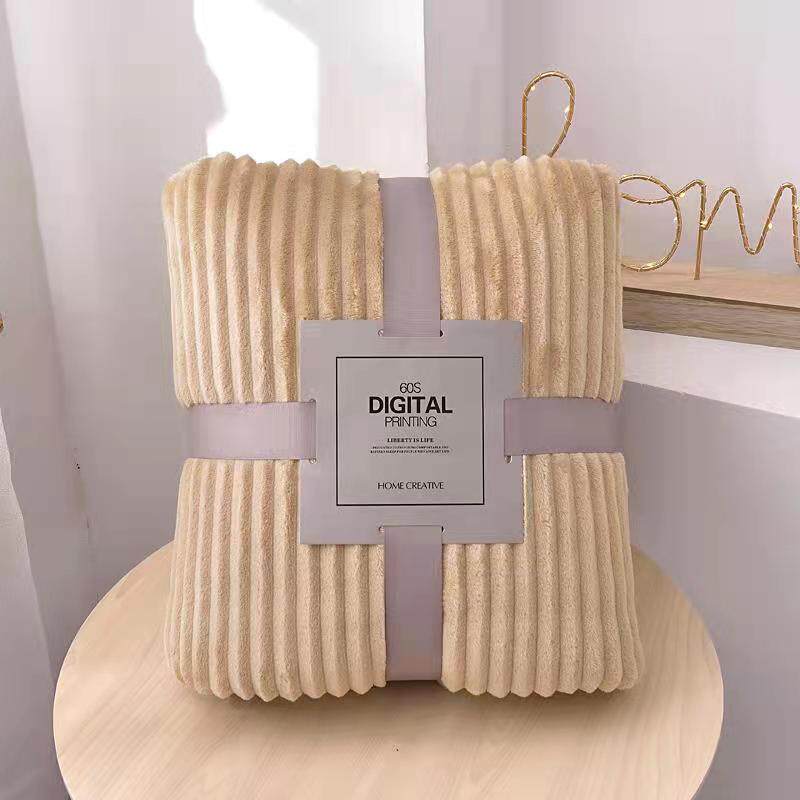 瑜伽毯纯色抽条毛毯珊瑚绒云貂绒小毯子加厚法莱绒空调毯床单四季