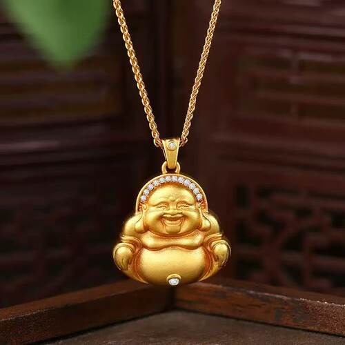 沙金新中式不掉色开心佛公锁骨链