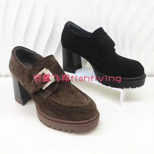 粗高跟防水台粘扣深口圆头女单鞋