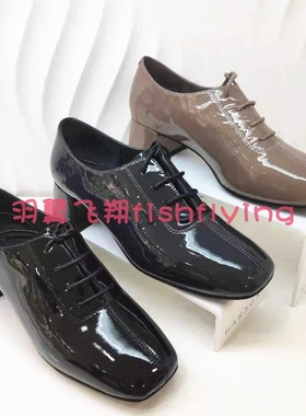 卡迪娜专柜正品2021秋季新款中方跟松石绿漆皮女单鞋KL13503