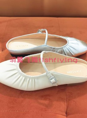 HM253003哈森专柜正品圆头平跟皱皱拖鞋2025夏新款外穿银色女单鞋
