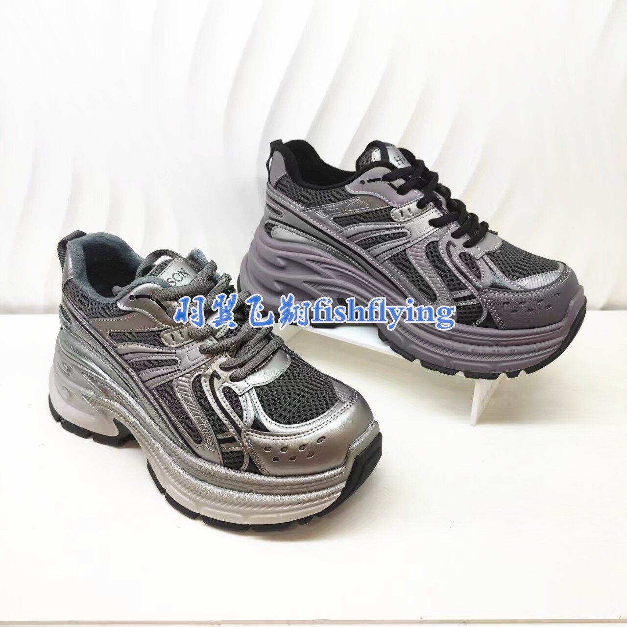 HCA255401正品Harson/哈森2025春秋冬季新休闲厚底老爹鞋女鞋银灰