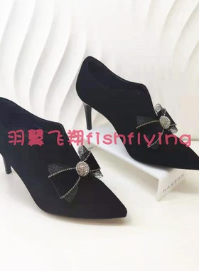 专柜正品卡迪娜断码春秋季细高跟尖头深口蝴蝶结女踝单鞋KL11525