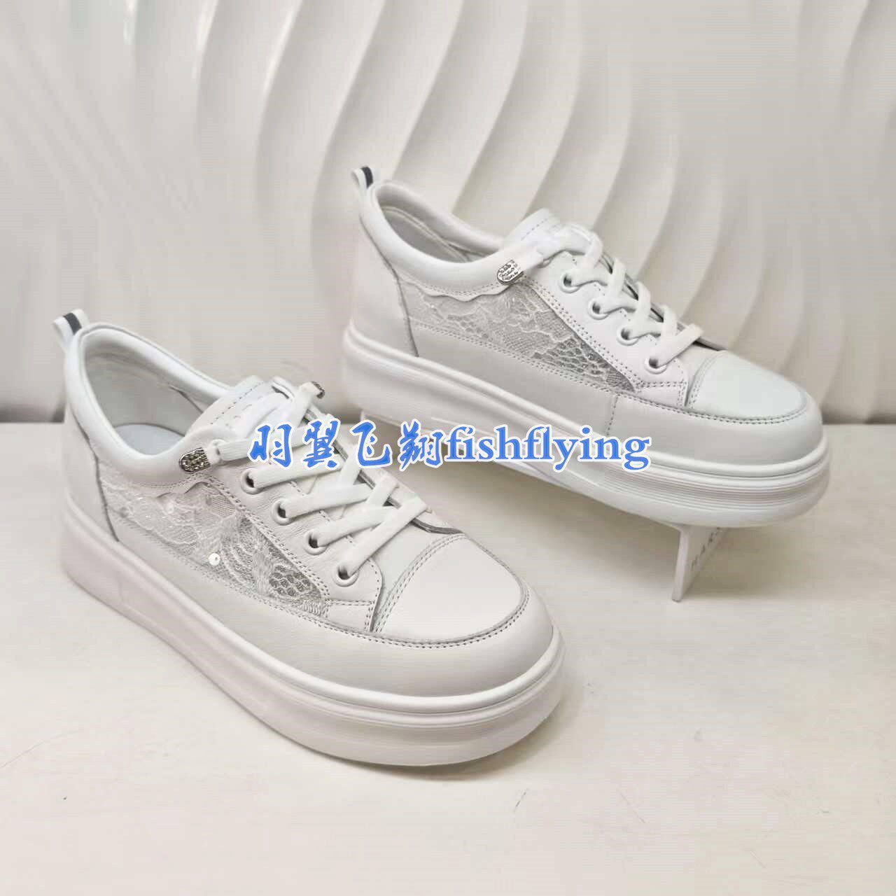 HCM260308正品Harson/哈森26春夏系带透气网超轻厚底增高小白女鞋