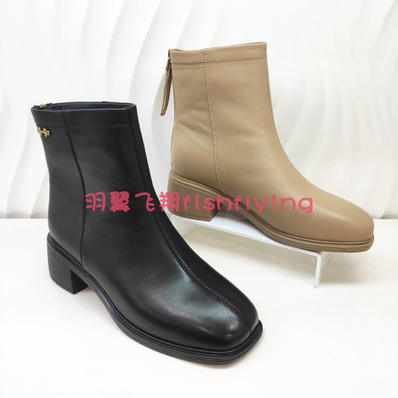 KA247902卡迪娜专柜正品2024冬季新低方跟后拉链加绒舒适女短靴