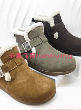 低跟保暖雪地靴勃肯女棉鞋哈森