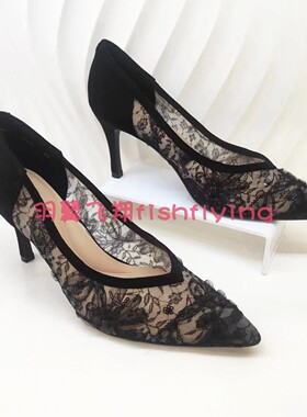 KL231501卡迪娜专柜正品断码春夏季女单鞋细高跟尖头蕾丝网纱浅口