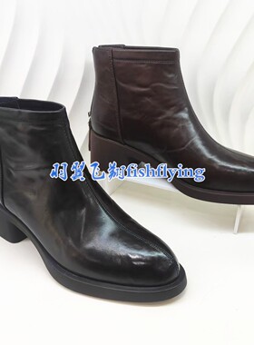 HA253401正品Harson/哈森2025春秋冬季气质尖头粗跟牛皮女裸靴