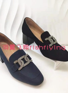 专柜正品哈森断码春秋季通勤翻皮粗高跟深口方头女单鞋KL11537
