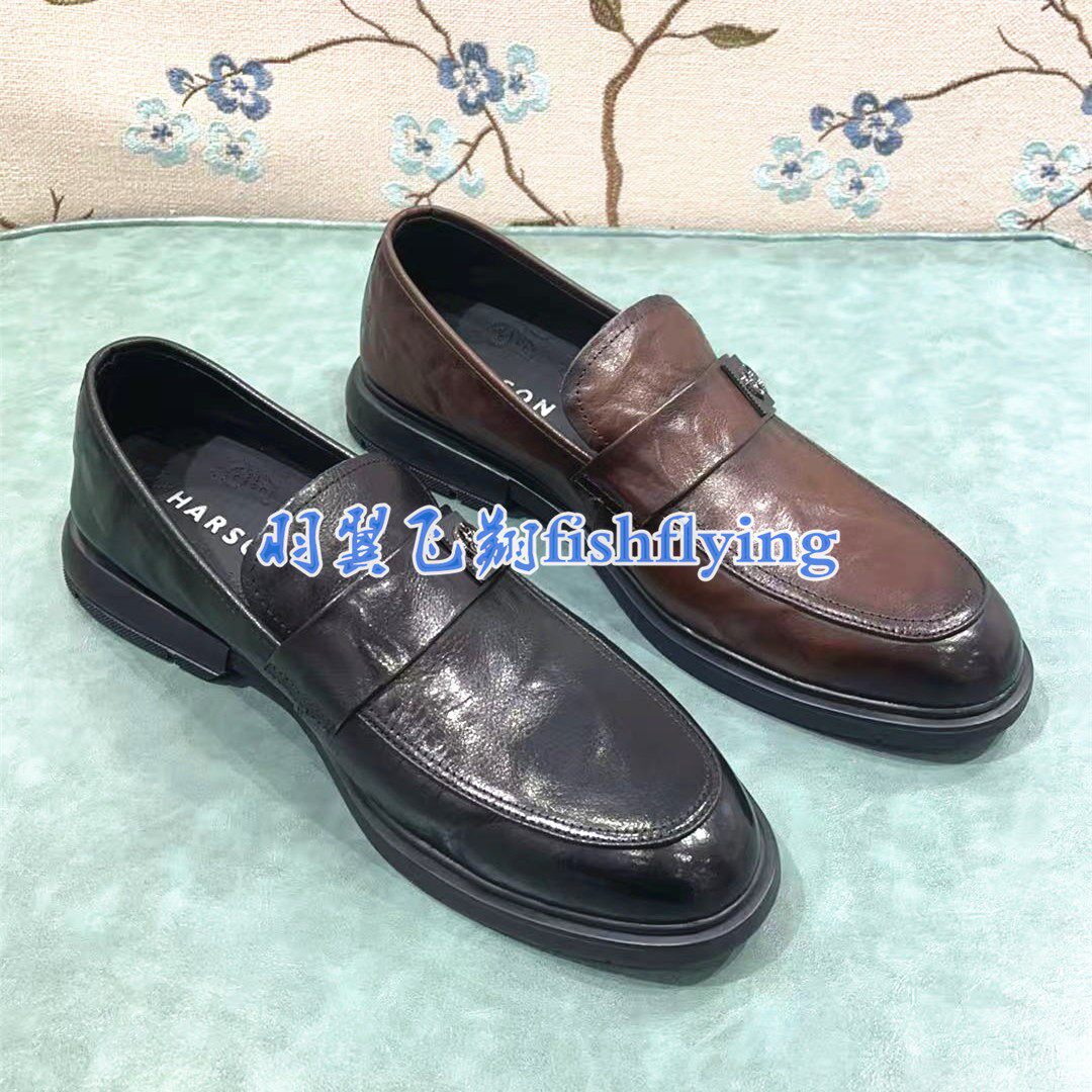 MS244026正品Harson/哈森男鞋24春商务休闲乐福鞋一脚蹬真皮皮鞋