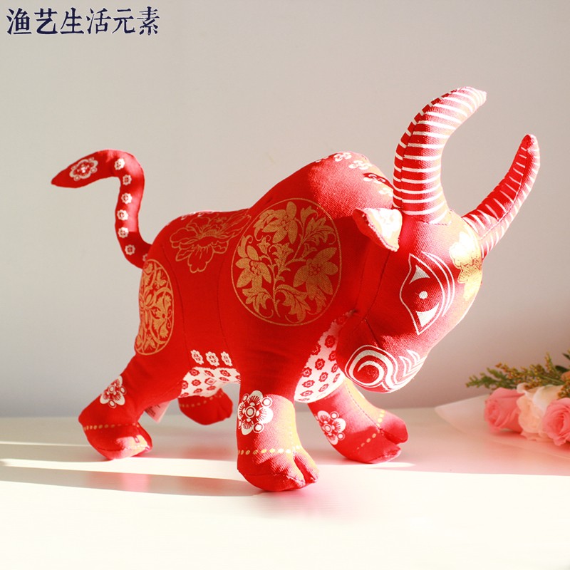 中国风生肖牛布艺吉祥物布络摆件