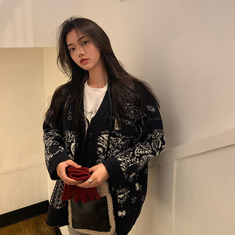 Real Price vintage knitted Cardigan Jacket Women's new Korean loose and lazy sweater