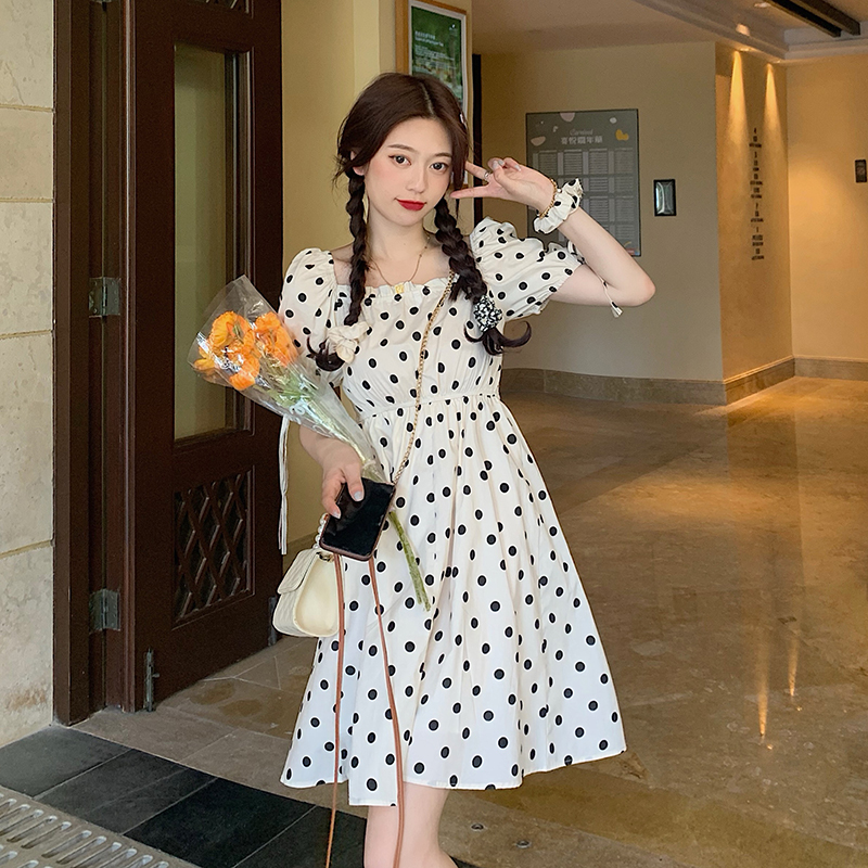 Real price ~ French ins personalized one line Lapel dress women's lace up pleated bubble sleeve dress