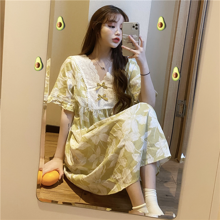 Real price ~ loose casual and versatile floral patchwork lace bow Pajama suit + nightdress