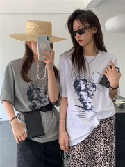Real price ~ 2021 new European and American head print loose trend personalized letter bottomed T-shirt