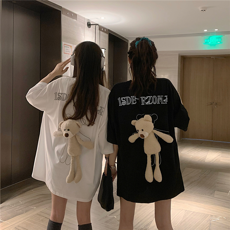 實拍實價~後背立體小熊t恤女ins超火寬鬆短袖上衣女