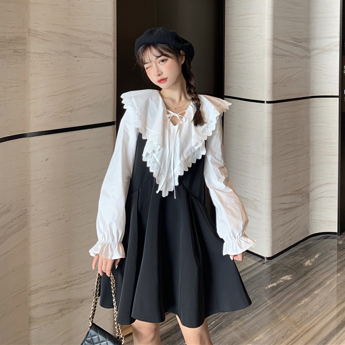 Real price ~ simple and versatile V-neck shirt + two piece loose dress