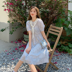Real price ~ French Chic personalized retro print A-line dress with lace up waist dress with shawl