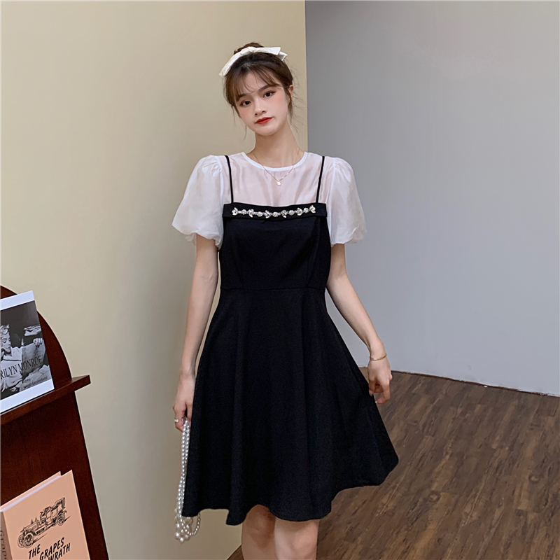 Real price ~ French style smart dress with diamond strap + foam sleeve and shirt