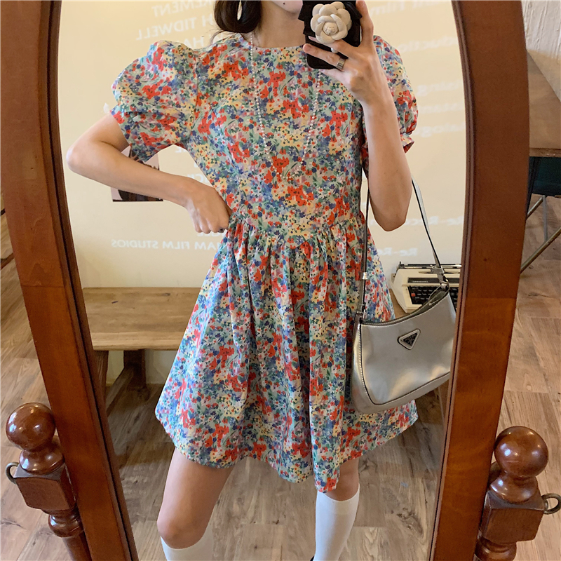 Real price ~ western style personalized color floral skirt waist casual sweet dress girl