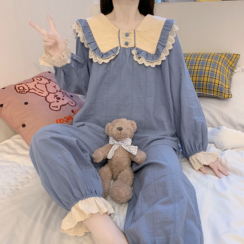 Real price - spring chic casual home wear two piece set with versatile ruffles