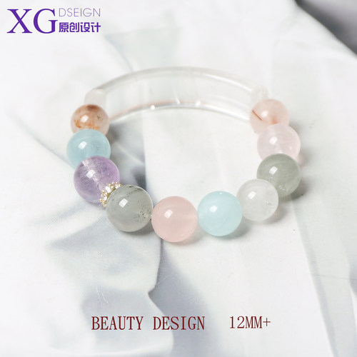 12MM+白水晶半镯设计师多宝手链