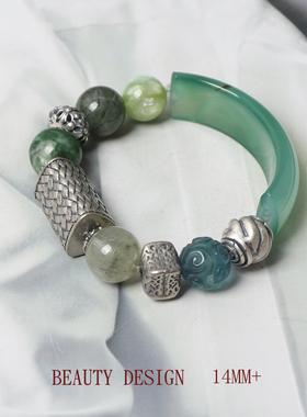 14m复古绿玛瑙半镯手串小众森系绿色系天然水晶绿发晶绿幽灵绿龙