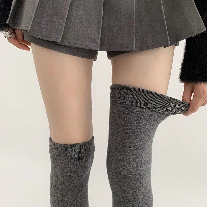 夜间教习室过膝长筒袜子女防滑拼接灰色高筒袜拼色加厚黑色大腿袜