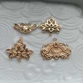 黄铜铸铜莲花莲纹锁中国结间饰 花影梦发簪发饰头饰DIY配件