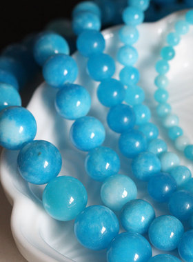 古风宫花发簪DIY配件饰品材料*散珠*10/8/6/4mm蓝白玉石项链手链