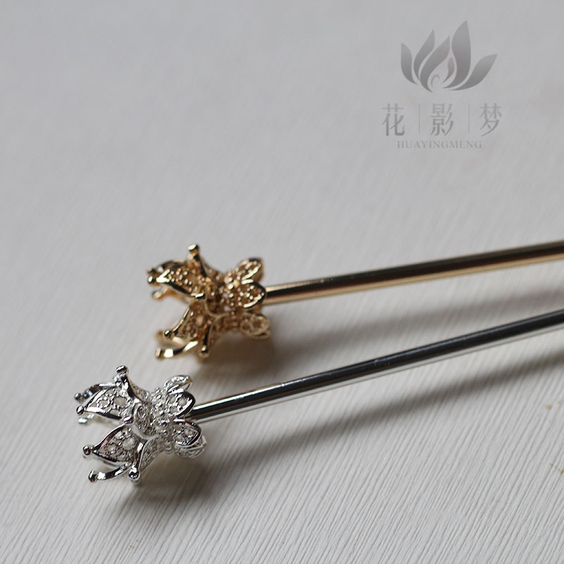 黄铜皇冠托单花影梦发簪头饰