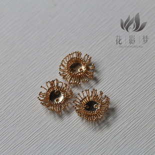 黄铜铸铜双孔双层细花蕊*花影梦发簪发饰头饰DIY配件