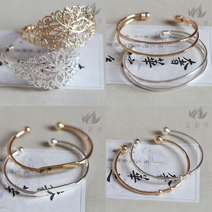 花影梦DIY配件黄铜手镯双股镂空花片开口手镯发冠底座保色金银色