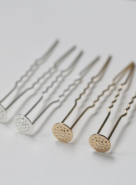 花影梦古风DIY配件头饰品材料*铜质镀18K金带托盘小发钗75*12mm