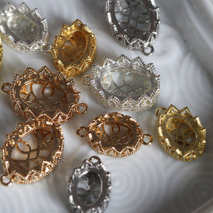 古风汉服步摇发簪DIY配件材料*黄铜质旦形宝石托戒面托吊坠空托